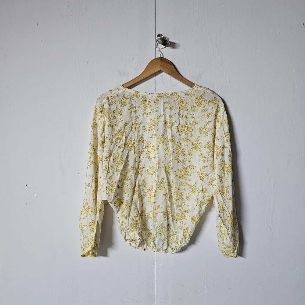 INDAH Dawn sz Small Yellow floral Print Top Button Down Rayon Long Sleeve Shirt - Picture 6 of 10